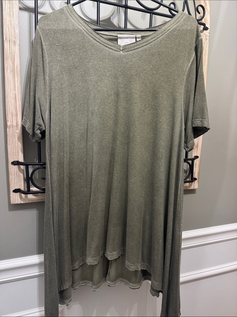 Dantelle Olive Green V-Neck Short Sleeve Shirt 1X made in turkey plus